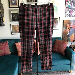 Christopher & Banks sz 14 Red & Black Tartan Plaid Stretch Modern Fit Pants NWT